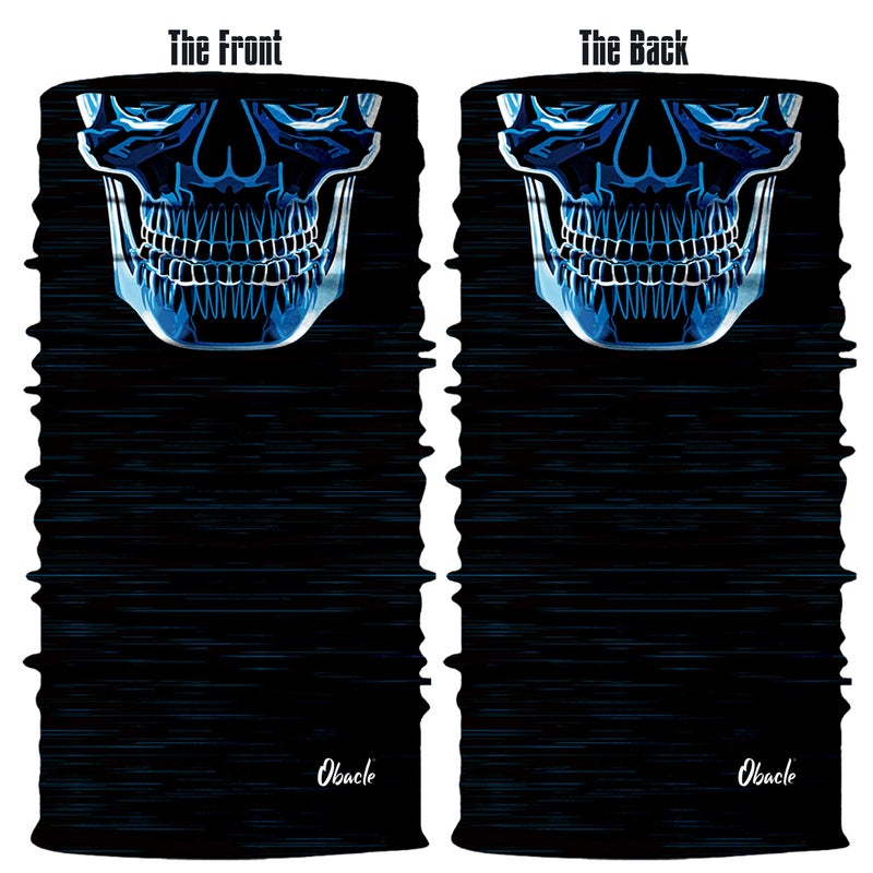 Obacle قناع وجه جمجمة أوباكل نصف لحماية من الغبار والرياح والأشعة فوق البنفسجية والشمس، قناع أنبوبي ثلاثي الأبعاد بدون seams للرجال والنساء، قناع هيكل عظمي رقيق وقابل للتنفس لركوب الدراجات النارية والرياضات والمهرجانات (جمجمة بخط أزرق) - Image 3